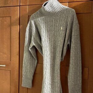 $268 P Ralph Lauren Logo Turtleneck Wool/ Cashmere Dress Side Slit Sz L/G Grey